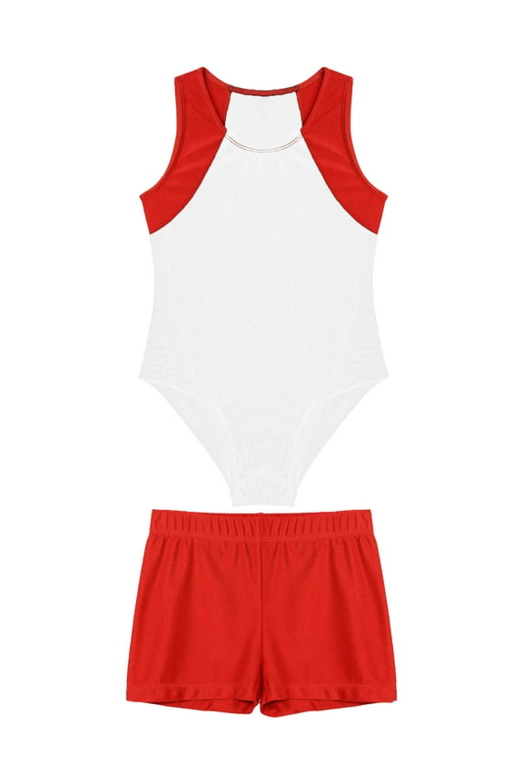 Kids Gymnastics Outfit Dance Leotard with Shorts Boys 2 Piece Tumbling Training Bodysuit White 12