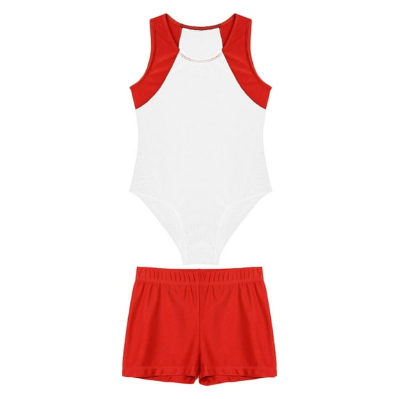 Linjinx Kids Gymnastics Outfit Dance Leotard with Shorts Boys 2 Piece Tumbling Training Bodysuit White 6