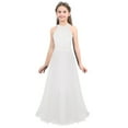 thumbnail image 1 of Linjinx Kids Lace Flower Girl Dress Sleeveless Halter Floral Wedding Bridesmaid Dress Pageant Ball White 14, 1 of 7