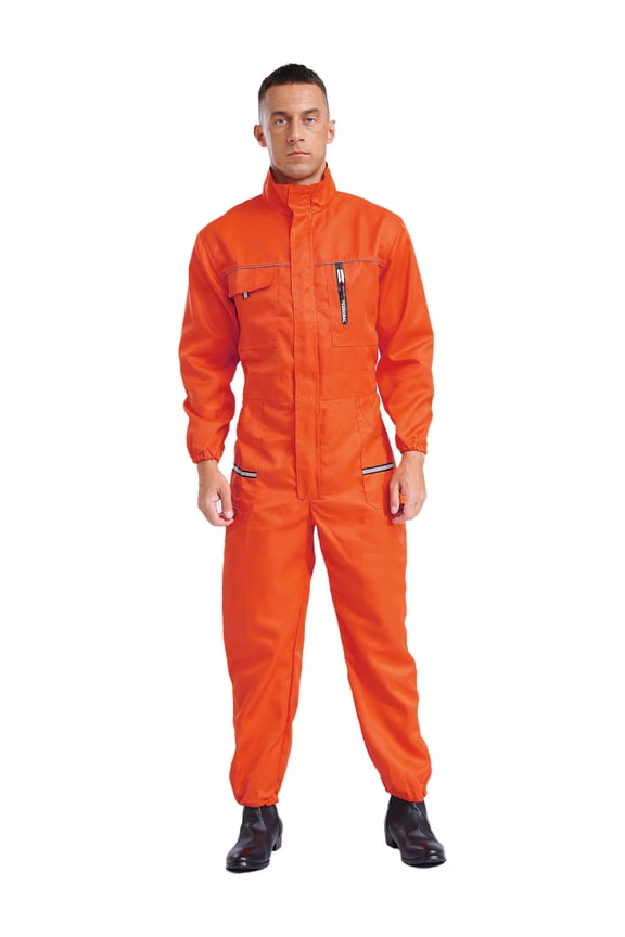 Men's Long Sleeve Coverall Work Wear Cotton Blend Jumpsuit Visibility Twill Boilersuit Orange 185/3XL