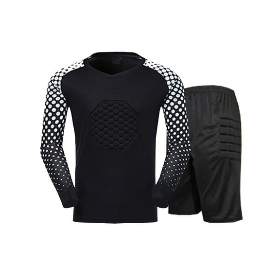 Linjinx Men's Padded Goalkeeper Soccer Jersey and Shorts Pants Set Long Sleeves Goalie Shirt Football Black M