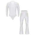 thumbnail image 1 of Linjinx Mens Ballroom Latin Tango Rumba Dance Outfits Long Sleeve Leotard Top Shirs Dancewear with Pants White M, 1 of 7
