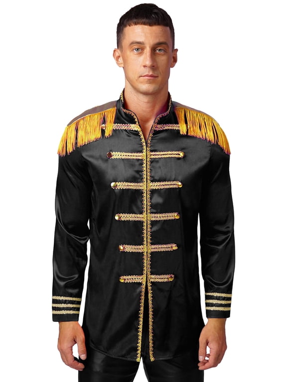 Sergeant Pepper Band Outfits for Men 60's Rock Band Musician Jacket Top Black XL