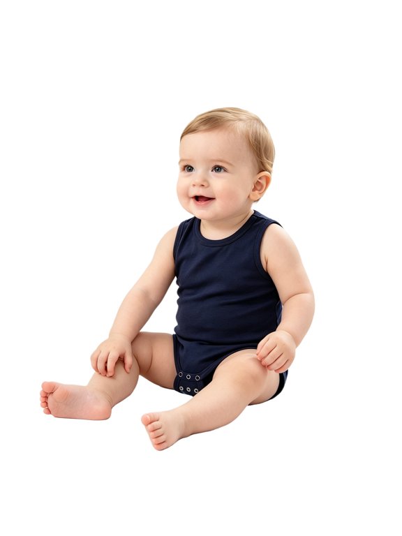 Toddler Special Needs Adaptive Clothing Baby Romper Sleeveless Bodysuit Base Layering Clothes Navy Blue 3-6 Months