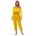 thumbnail image 1 of Linjinx Women Belly Dance Outfits Sequin Long Sleeve Off Shoulder with Pants Set Carnival Yellow One Size, 1 of 2