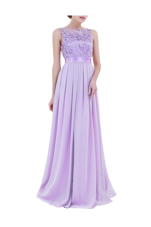 Women Chiffon Crochet Bridesmaid Sleeveless Dress Cocktail Evening Homecoming Maxi Long Dress Lavender 16