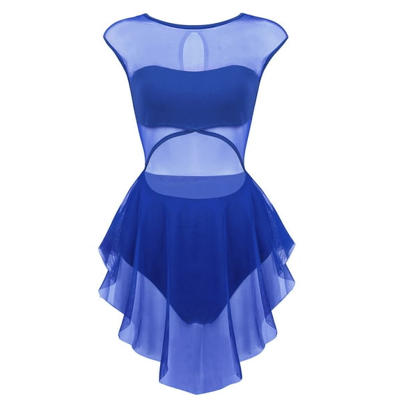 Linjinx Women Girl's Lyrical Ballet Leotard Contemporary Dance Costumes Latin Dance Outfits Mesh Blue L