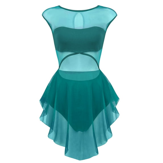 Linjinx Women Girl's Lyrical Ballet Leotard Contemporary Dance Costumes Latin Dance Outfits Mesh Teal L