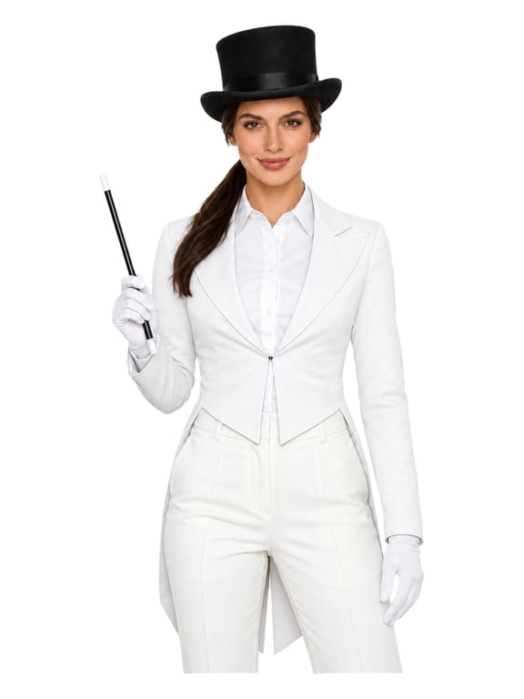 Women Magician Tailcoat Tuxedo Jacket Black Tailcoat And Accessory White S