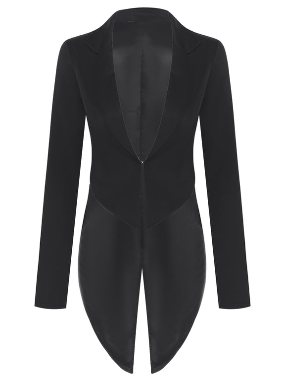 Women Retro Tailcoat Peaked Lapel Tuxedo Jacket Swallowtail Dance Show Magician Outfits Fancy Coat Black 3XL