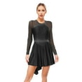 thumbnail image 1 of Linjinx Women Rhinestone Figure Skating Dress Mesh Long Sleeve Roller Skating Lyrical Dancewear Black S, 1 of 6