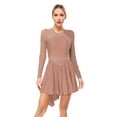 thumbnail image 1 of Linjinx Women Rhinestone Figure Skating Dress Mesh Long Sleeve Roller Skating Lyrical Dancewear Dusty Pink L, 1 of 6