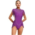 thumbnail image 1 of Linjinx Women Sequin Rhinestones Tassel Leotard Latin Dance Bodysuit Lyrical Dance Wear Purple M, 1 of 6