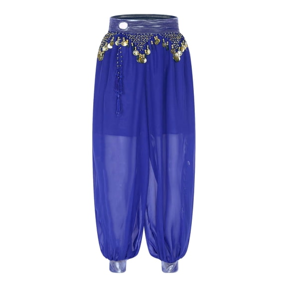 Linjinx Women Tribal Belly Dance Pants Chiffon Loose Pants Harem Pants Lantern Pants Bollywood Indian Royal Blue One Size