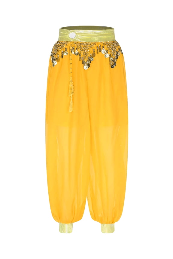 Women Tribal Belly Dance Pants Chiffon Loose Pants Harem Pants Lantern Pants Bollywood Indian Yellow One Size