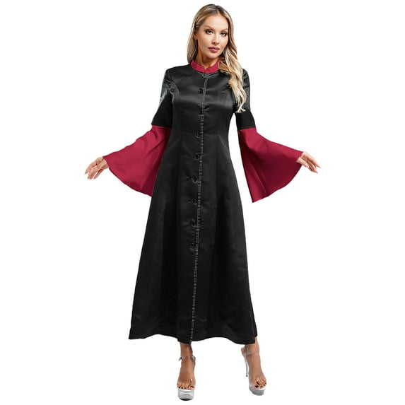 Linjinx Women's Clergy Robe Flared Sleeves Clergy Gown Elegant Liturgical Church Clergy Dress Burgundy S