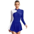 thumbnail image 1 of Linjinx Women's Contrast Color Figure Ice Skating Dress Shiny Rhinestone Ballet Gymnastics Outfits Blue M, 1 of 6