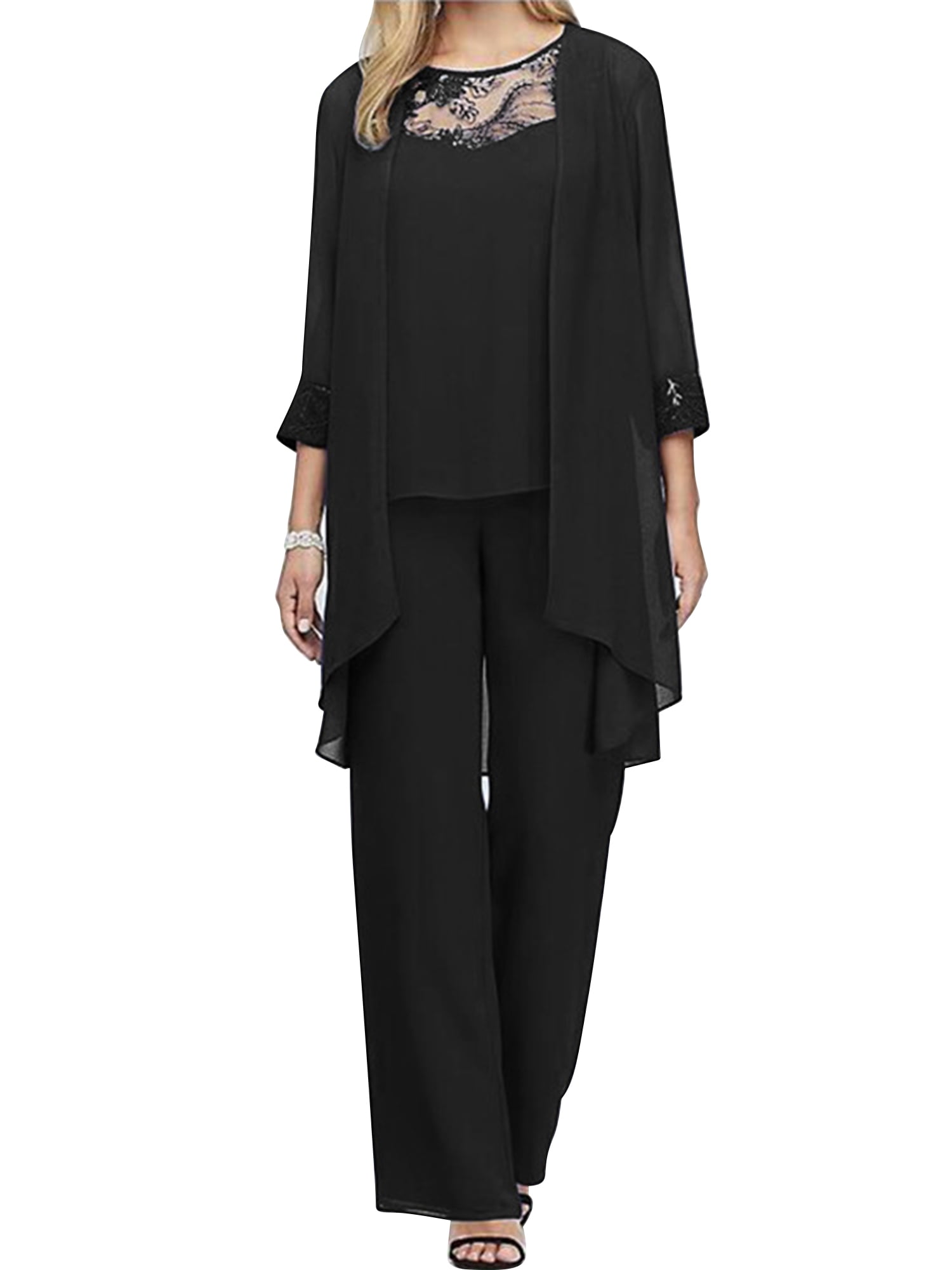 Linjinx Women's Wedding Guest Pant Suit 3 Piece Mother of Bride Dress ...
