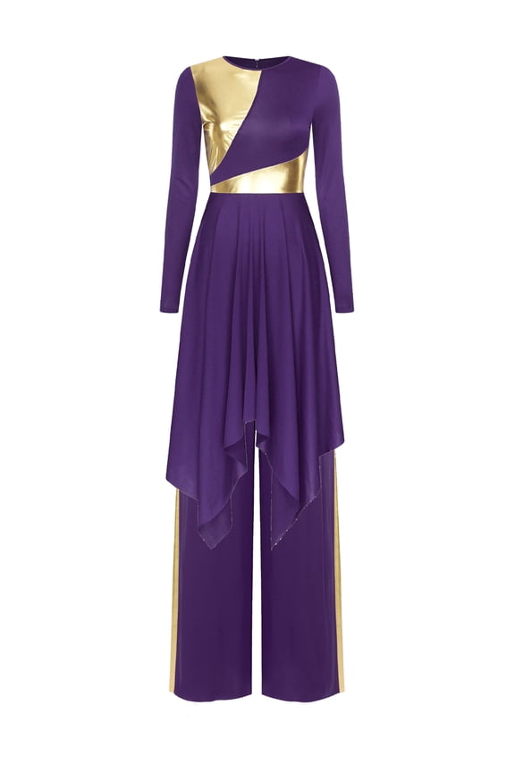 Womens Liturgical Praise Dance Lyrical Dance Worship Dress With Loose Pants Dark Purple M