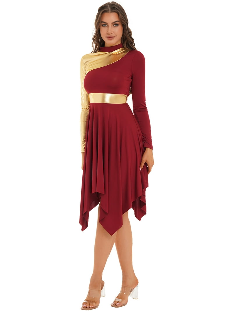 knee length dresses for ladies Long Sleeves One Shoulder Gold Appliques Burgundy Prom Dresses main image 0