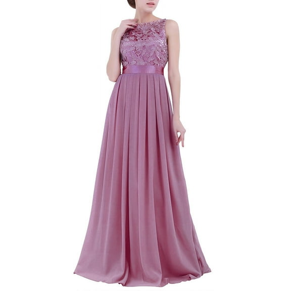 Linjinx Womens Sleeveless Lace Chiffon Long Dress Wedding Guest Bridesmaid Evening Gown Plum 4