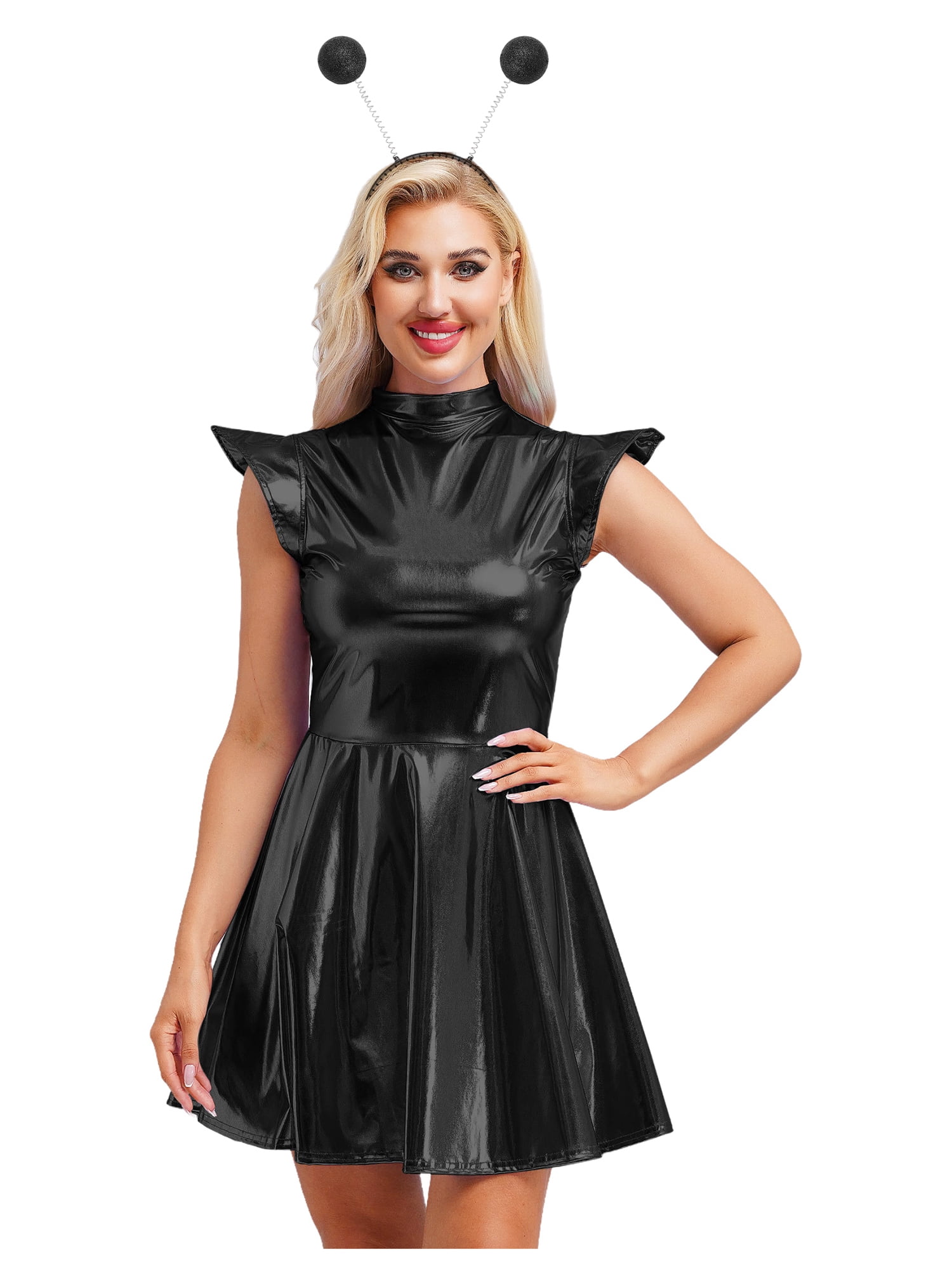 Linjinx Womens Space Cadet Alien Dress Up Shiny Metallic with Headband ...