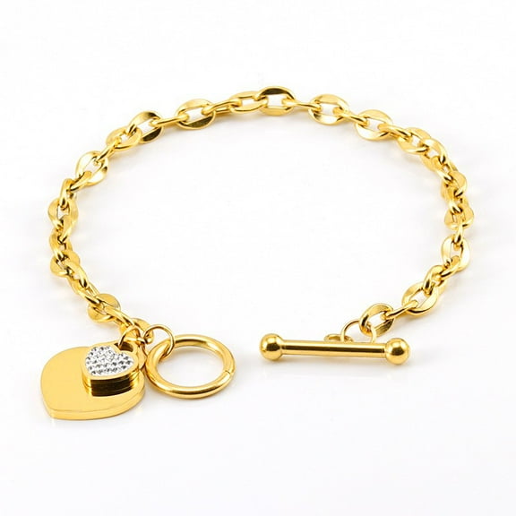 Link Bracelet 14K Yellow Gold Chain For Women Girls,Fashion Blank Heart Shape Tail,Classic Hand Jewelry With OT Buckle