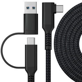 Link Cable 16FT for Meta Quest 2 VR Headset, USB 3.1 Gen 1 Type C to USB A/C 2 in 1, 5Gbps Data Transfer Fast Charging, 90 Degree Right Angle Gaming PC Accessories