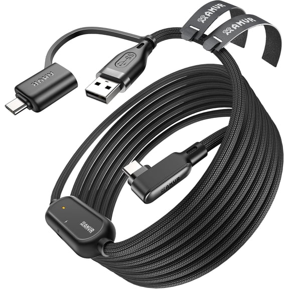 Link Cable with Charging 16FT Coatible with Meta Quest 3/3S/2/Pico 4 Accessories, Nylon Braided Cable with USB 3.0 A to C Adapter for Ste/PCVR, High-Speed Max 5Gbps, Play While Charger