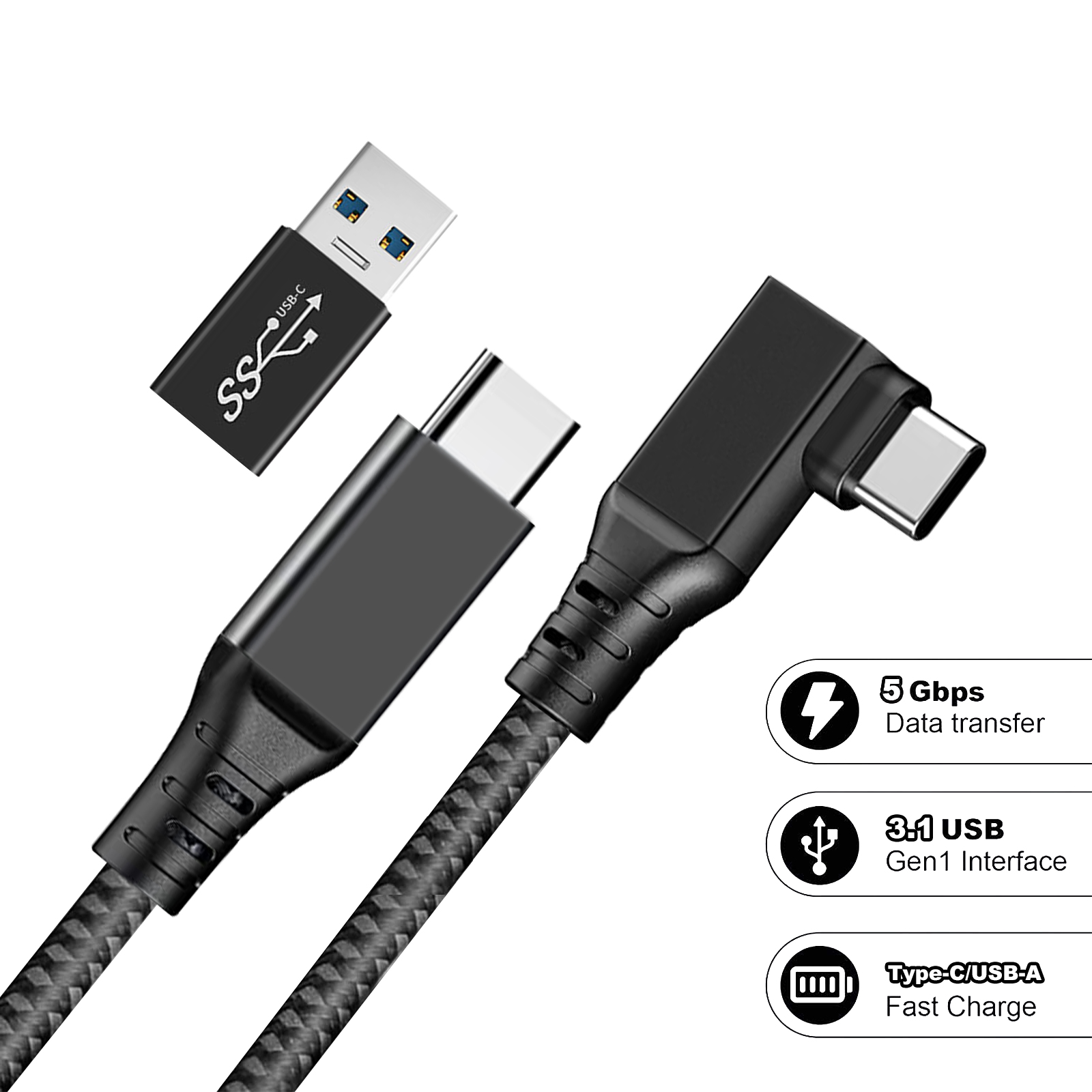 10ft USBC to USBC 2in1 Link Cable Compatible Meta/Oculus Quest 2