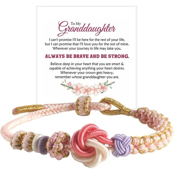 A Link That Can Never Be Undone Peach Blossom Knot Bracelet, Granddaughter Bracelet from Grandma Always Be Brave And Be Strong Adjustable Braided Bracelets for Women Teen Girls Jewelry Christmas Gift