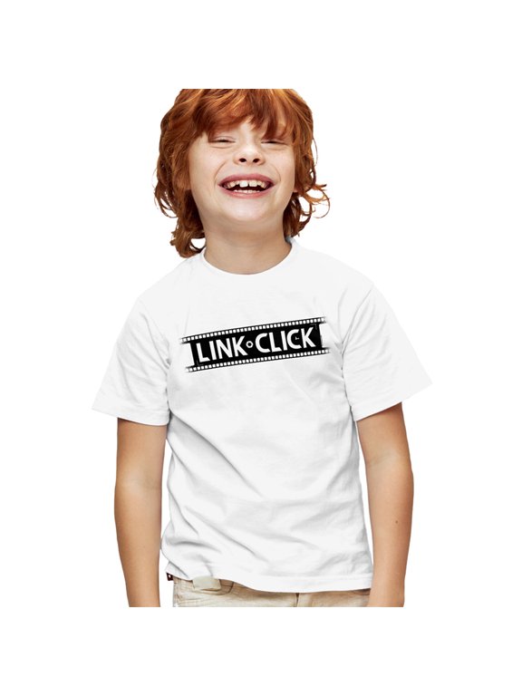 Link Click Photo Film Logo Kids T Shirt for Youth Boys and Girls, White, Large