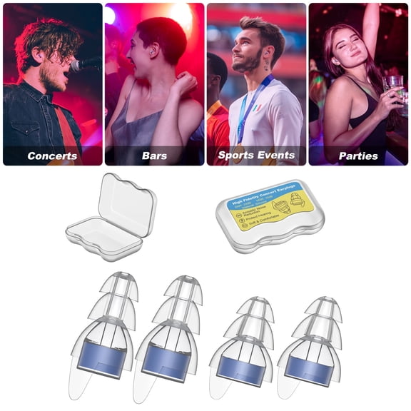 Link Dream 2 Pairs High Fidelity Concert Ear Plugs, Silicone Reusable Noise Reduction Musicians Earplugs