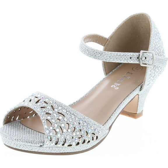 Link Fantastic-92K Girl's Rhinestone Cutout Buckle Ankle Strap Chunk Heel Sandals