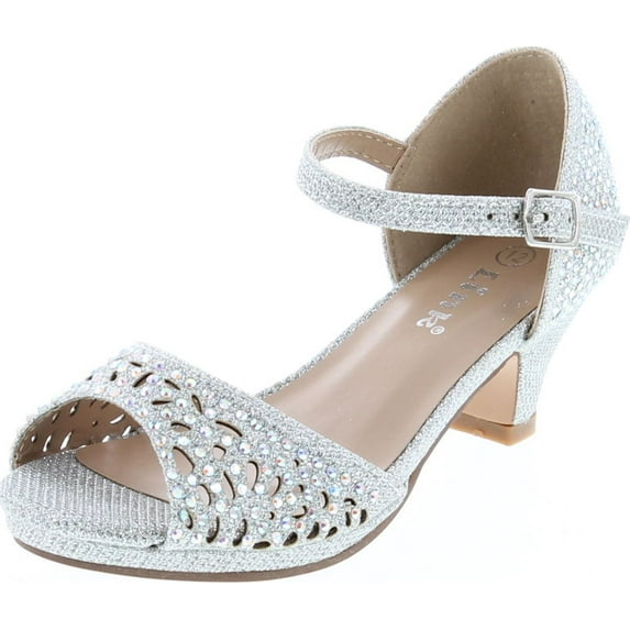 Link Fantastic-92K Girl's Rhinestone Cutout Buckle Ankle Strap Chunk Heel Sandals