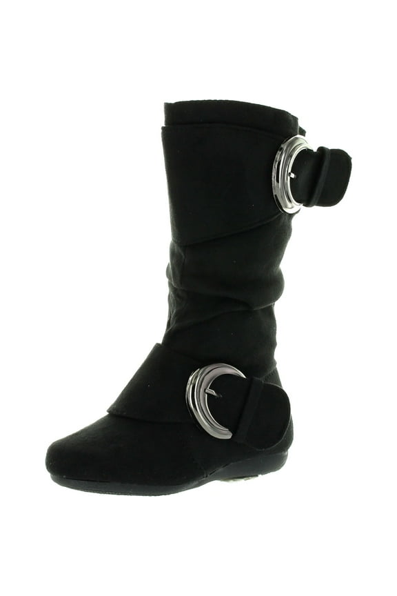 Girls Two Buckle Side Zipper Faux Suede Boots (Toddler/Little Kid/Big Kid)