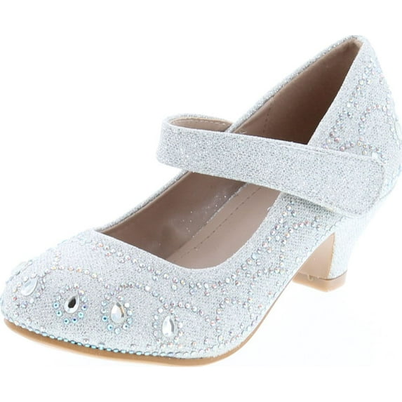 Link Jemma-01K Girls Rhinestone Platform Peagent Dress Shoes, Silver 1, 11