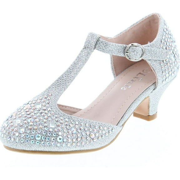 Link Jemma-12K Girls Youth Pageant Jewel Rhine Stone Mary Jane High Heel Dress Shoes
