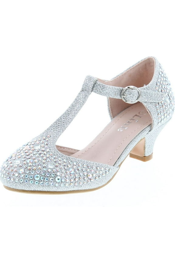 Jemma-12K Girls Youth Pageant Jewel Rhine Stone Mary Jane High Heel Dress Shoes