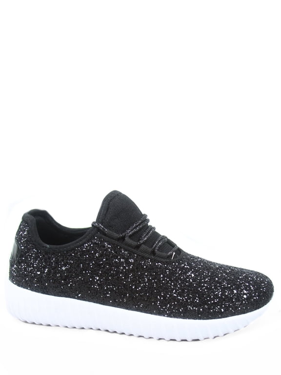 Kids Casual & Dress Shoes Lightweight Glitter Flat Lace Up Sneaker, Silver