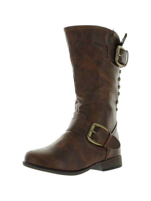 Legend-24k Girls Two Buckle Zipper Back Boots