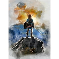 Link Legend Of Zelda - Watercolor Effect – Poster - Poster Print - Wooden Hanging Scroll Frame 11 x 17 Inch Poster