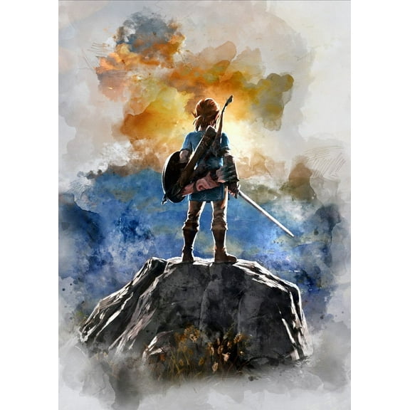 Link Legend Of Zelda - Watercolor Effect – Poster - Poster Print - Wooden Hanging Scroll Frame 24 x 36 Inch Poster