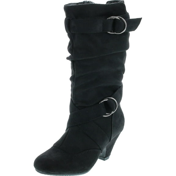 Link Little Girl's Pauline-38 Kitten Heel Boots with Decorative Buckles