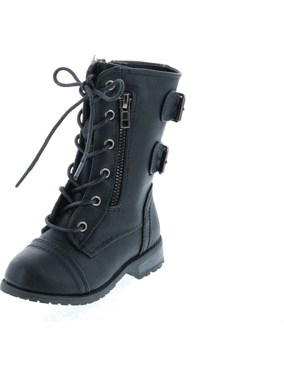 Mango-61KA Baby Girls Combat Lace Up Boots Black Toddler
