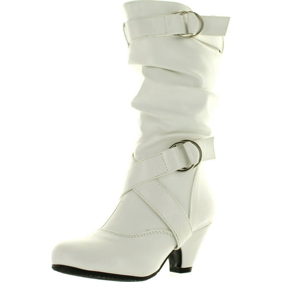 Link Pauline-39K Jr Girls Slouch Buckle High Heel Mid Calf Boots
