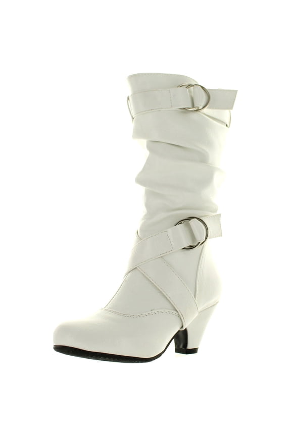 Link Pauline-39K Jr Girls Slouch Buckle High Heel Mid Calf Boots