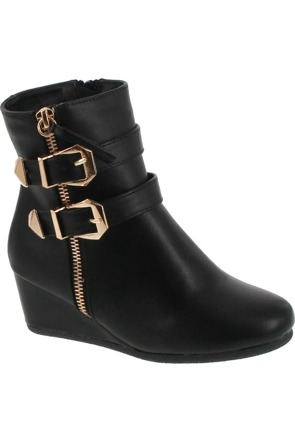 Peggy-90K Children Girl's Wedge Heel Double Straps High Top Ankle Booties