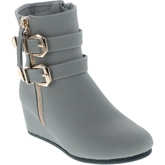 Link Peggy-90K Children Girl's Wedge Heel Double Straps High Top Ankle Booties