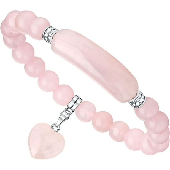 Link Pheromone Bracelet for Women, 8mm Healing Crystal Beads Stretch Bracelet Pink Love Rose Quartz Pheromone Bracelet Handmade Good Luck Energy Chakra Stone Beaded Bangle Jewelry Gifts for Women Mom